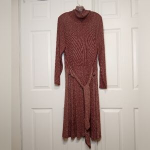 NEW Plus Size Metallic Retro Turtleneck Sweater Dress Copper Sparkle Midi 2X